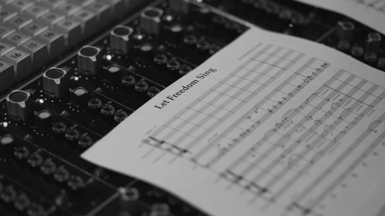 The Let Freedom Sing score on the mixing desk